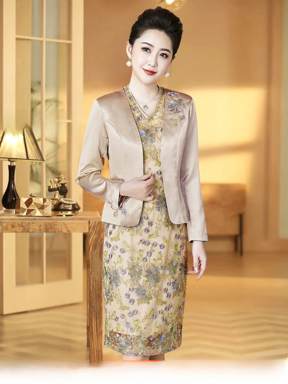 

Elegant Embroidered Two-Piece Set Dress Young Bridesmaid Wedding Banquet Mother of the Bride Maternity Gift Luxury Fashion