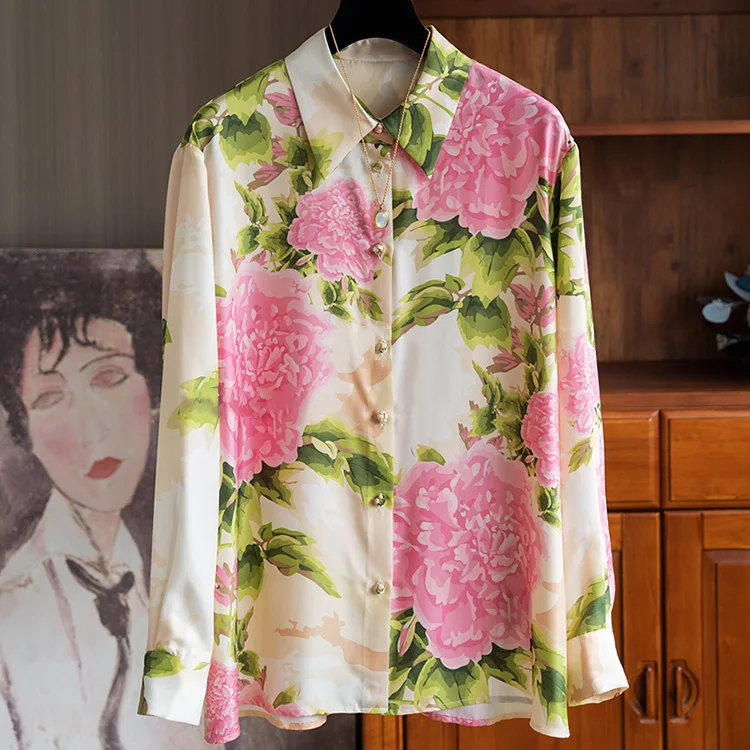 FANIECES New In 2024 Autumn Women Shirt Flower Print Vintage French Style Blouses High Quality Long Sleeve Lapel Casual Shirts