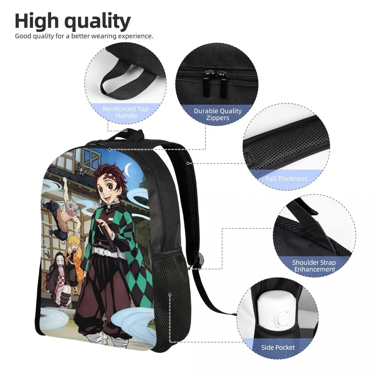 Mochila Demon Slayer Anime Kamado Nezuko Tanjirou para hombres y mujeres, mochila informal de negocios para escuela secundaria, bolso de hombro universitario, regalo
