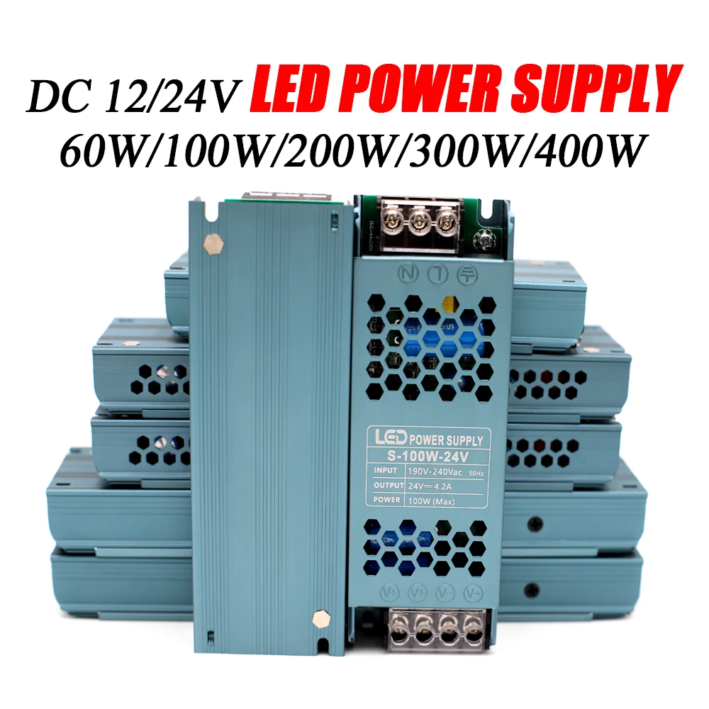 Transformator oświetleniowy DC 12V/24V Zasilacz 5A 12A Ultra cienki przełącznik taśmy LED Lampa sterownicza 60W 100W 200W 300W 400W