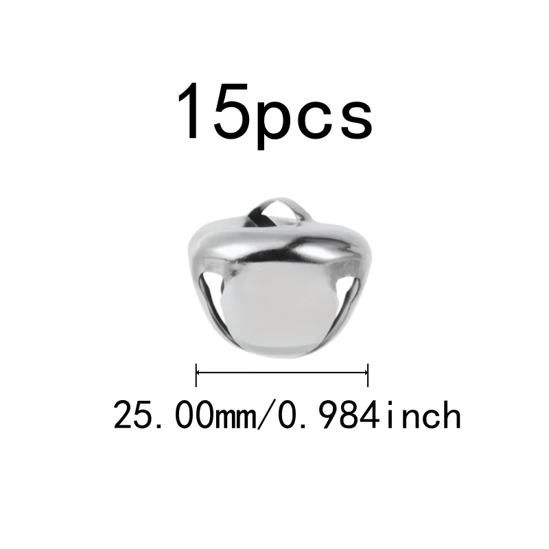 15 pcs Clear Crisp Sound 25mm Cross Bells, great for Christmas Tree Decor, Small Delicate Size, Pet Collar Charm, Silver