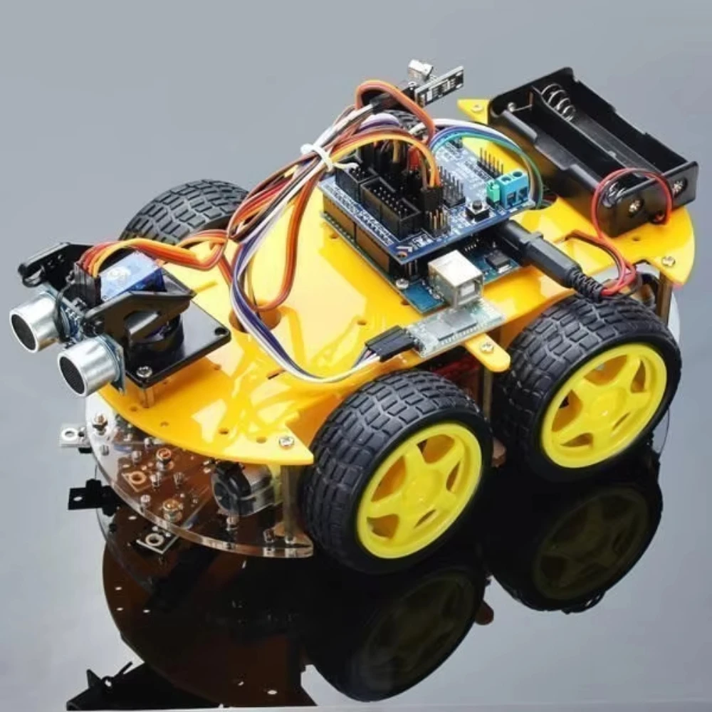 4WD Smart Robot Car Chassis Kit with Speed Encoder Ultrasonic Avoidance Tracking for Arduino Includes Motors Battery Module