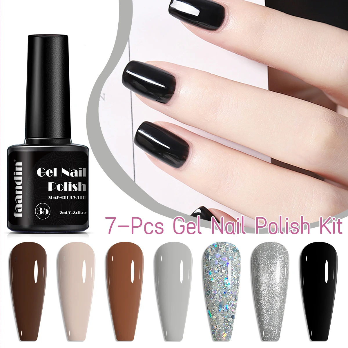 7 pezzi/set Faandin 0. 24oz*7 bottiglie, colore solido perlato, occhio di gatto di cristallo, set di smalti per unghie in gel rosa cipolla glitterato, colori ricco, adatto per l'autunno e l'inverno, set di smalti per unghie gel per unghie di alta qualità, resistente all'usura, non facile da sbiadimento