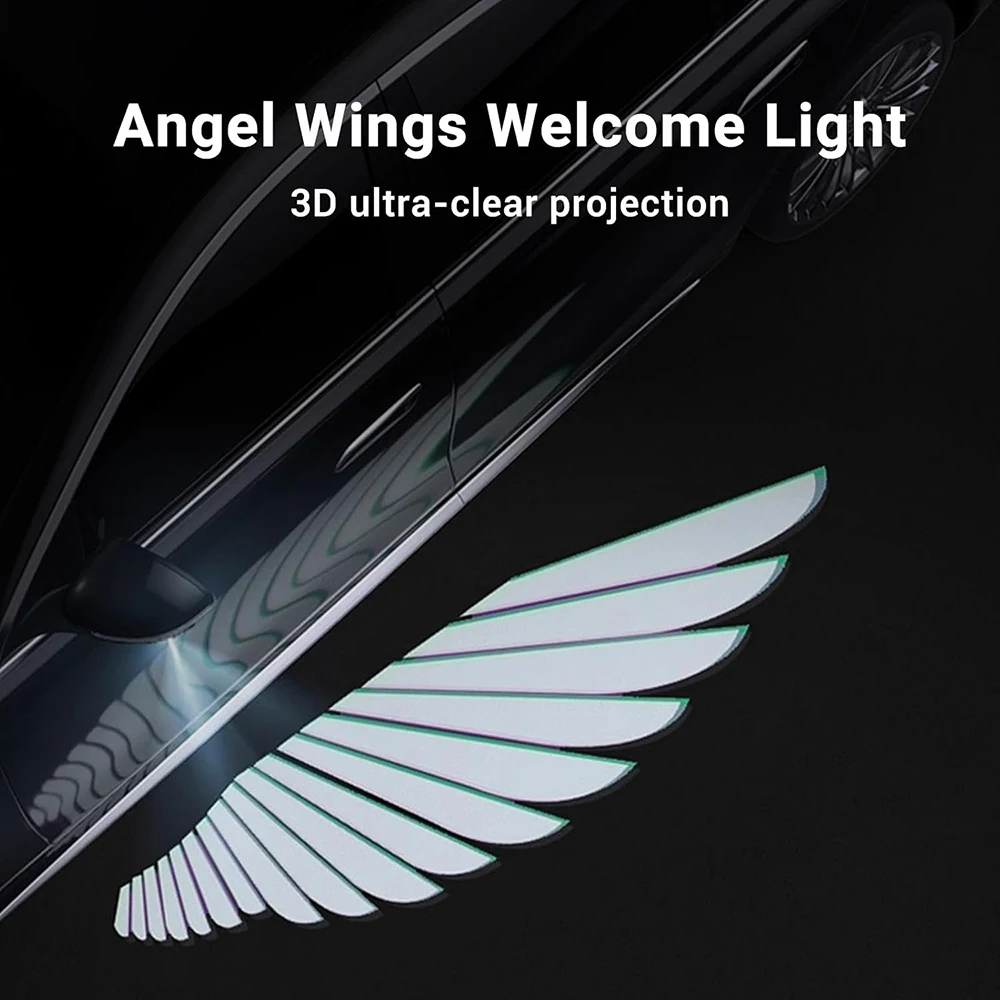 2Pcs Angel Wings Car Projector Light LED Rearview Mirror Welcome Lamp Auto Door Shadow Ghost Light Locking Light Up 30 Seconds