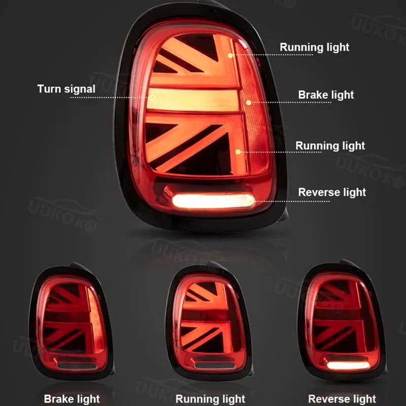 For Mini Cooper F55 F56 F57 UNION JACK LCI RED 2014-2019 Lens Rear Tail Lamp with Animation Car TLED Tail Lights view 2