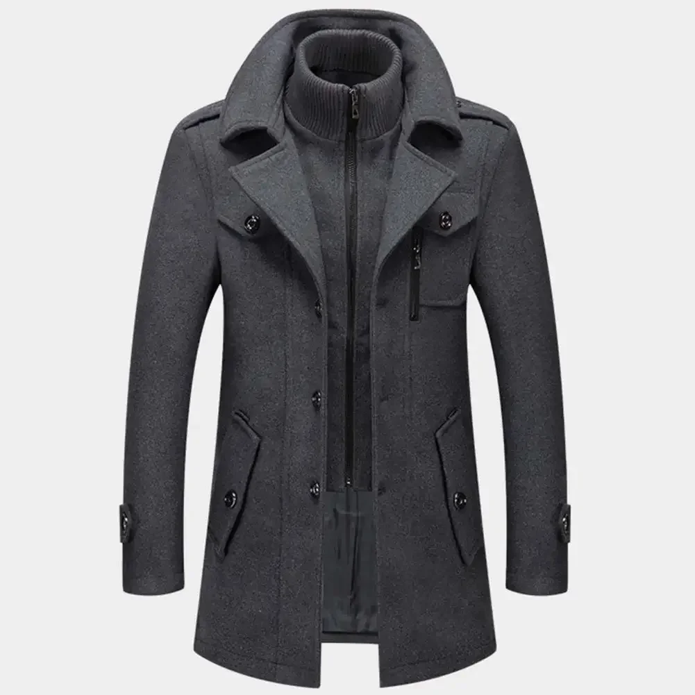 

Casual Overcoat Autumn Winter New Long Brand Sleeves Casual Clothing Men Jacket Solid Color Fake Two Piece Zipper Buttons Coat