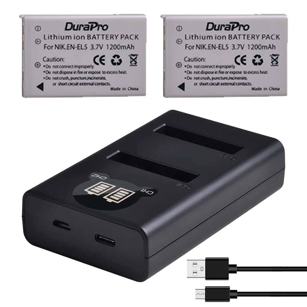 EN-EL5 ENEL5 EN EL5 Camera Battery & LED USB Charger for Nikon Coolpix P530 P520 P510 P100 P500 P5000 P5100 P6000 3700 4200
