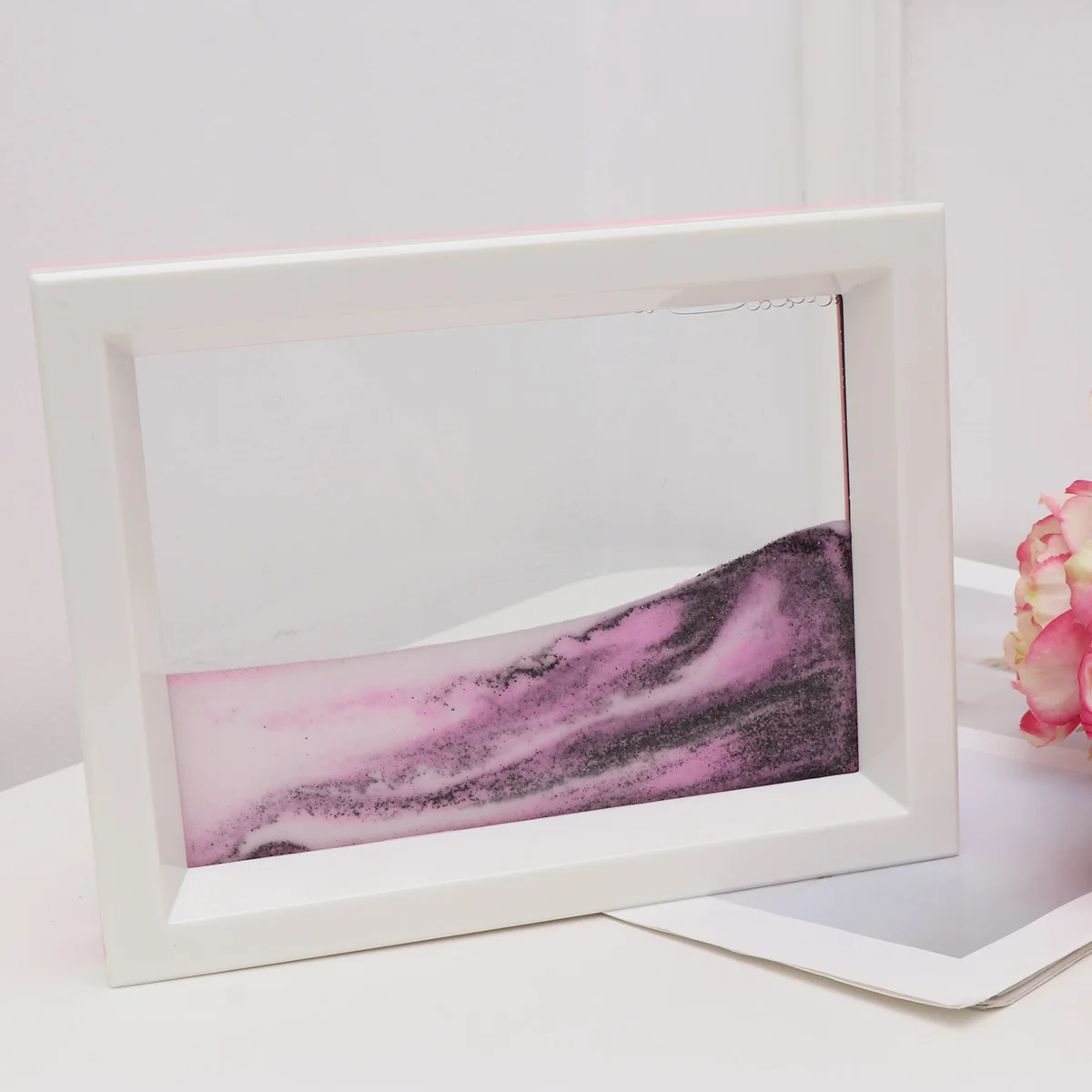 1 قطعة ثلاثية الأبعاد الرمال المتحركة الفن اللوحة تدفق الرمال ديكور للمنزل طاولة مكتبية مكتب أسود أبيض وردي الرمال الفن سطح المكتب تململ الاطفال الكبار #4