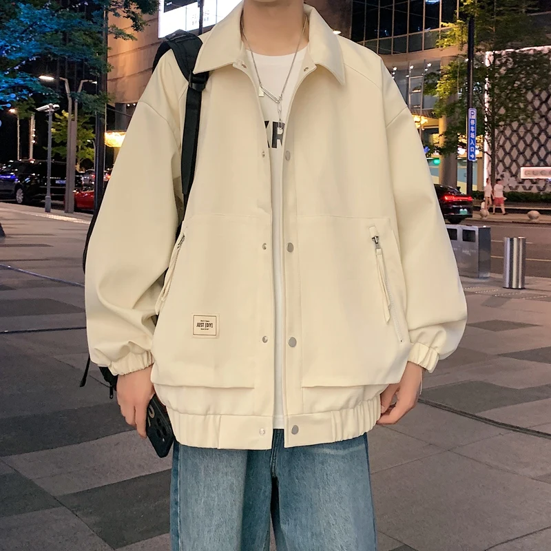 Japanese Teenager Lapel Jacket Simple plus size Coat Men's 2024 Spring New Fashion Brand Versatile Loose Design Sense Top