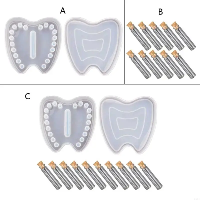 

Teeth Box Resin Mold Silicone Epoxy Resin Casting Molds for Deciduous Teeth Collection with Lanugo Bottles DIY Q5WC