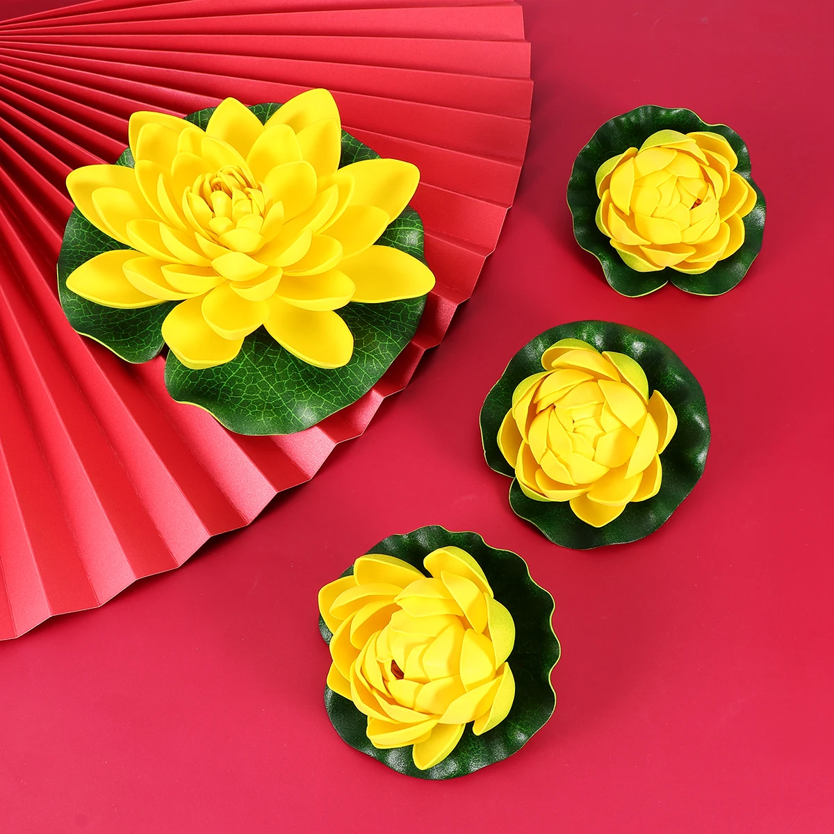 

6pcs Artificial Water Lilies Floating Pond Plants Decorative Yellow Flowers Pool Indoor Outdoor Plastic Material Long Lasting