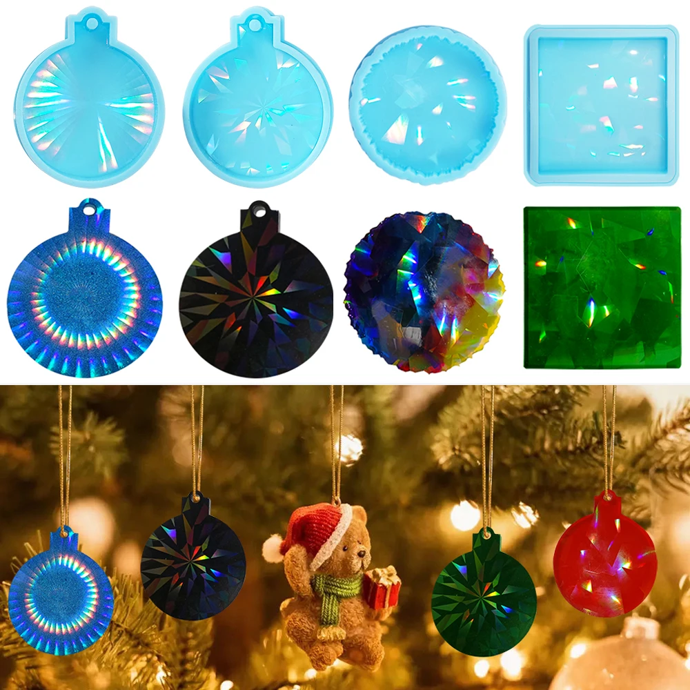 Holographic Pendant Silicone Mold Christmas Ball Keychain Coaster  Mold DIY Craft Jewelry Making Christmas Tree Ornament Mold