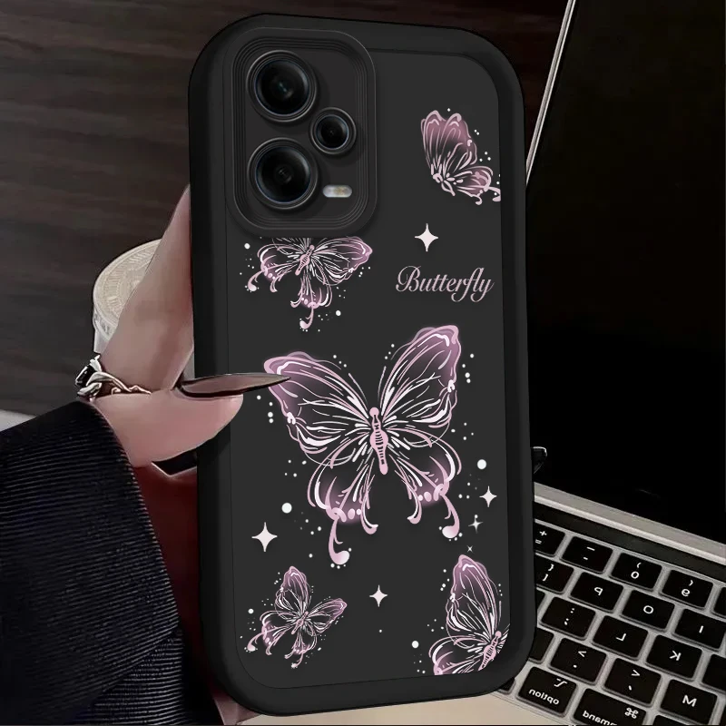 ピンクの蝶の美的ケース Xiaomi Redmi A5 A4 A3 A3X A2 A1 Plus 13X Redmi K80 Ultra K70 K70E K60 K60E K50 K40 K40S K30用