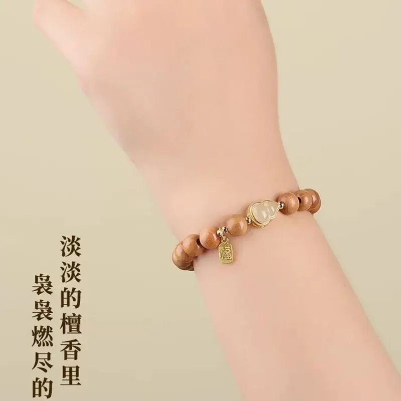 

Natural Peach Wood Fulu Bracelet Ping An Gourd HandString With Charms Retro Elegant Temperament Lucky Girl Gift Explosions Style