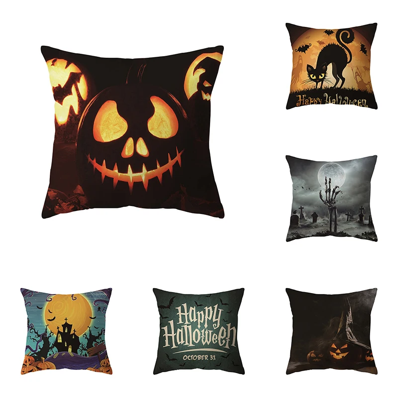 

Cat Devil Pumpkin Skull Pillow Cover Halloween Theme Series Sofa Chair Bed Cushion Home Decoration