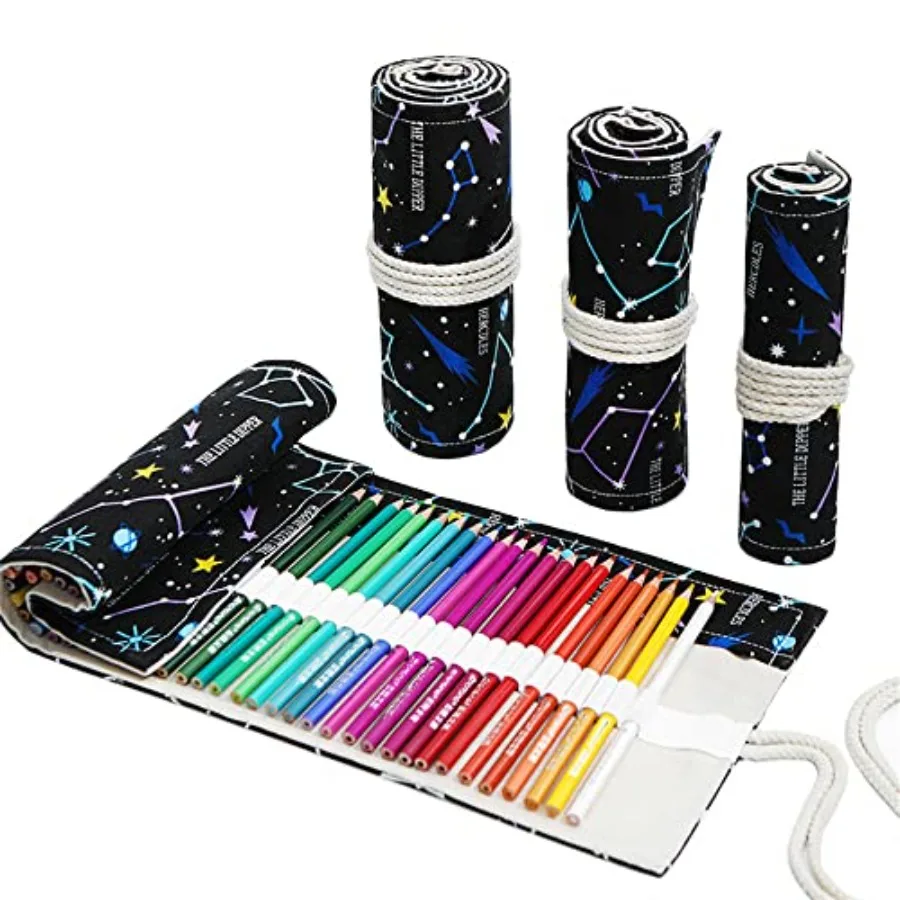

24/36/72 Slots Pencil Wrap Pencil Rolls, Artist Colored Pencils Roll Up Bag Short Brushes Pouch Case Pencils Organizer for Draw