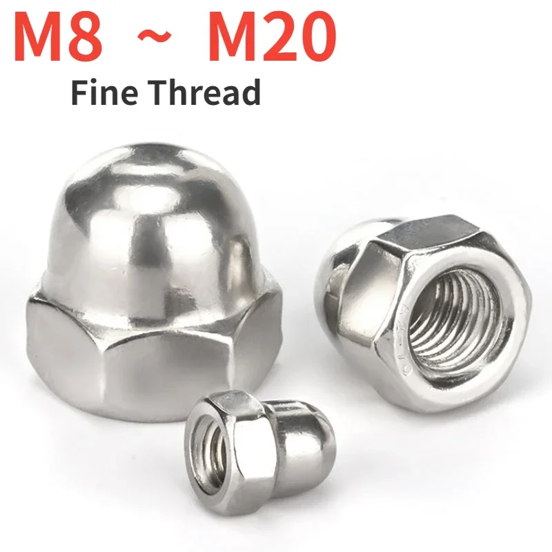

M8 M10 M12 M14 M16 M20 304 Stainless Steel Fine Thread Cap Nut Decorative Screw Cap Pitch 1.0/1.25/1.5