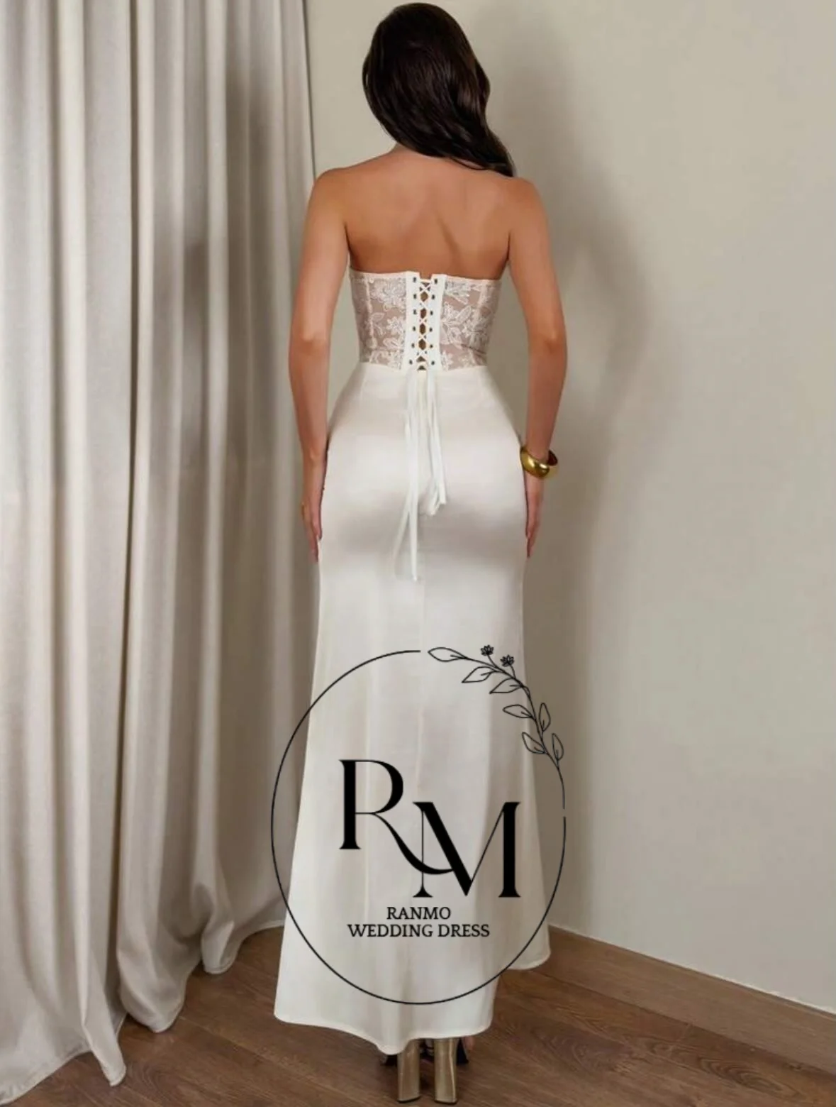 Ranmo Satin Mermaid Sweetheart Sleeveless Wedding Dress New Customized Lace Fish Bone Corset Evening Dress Vestidos De Novia