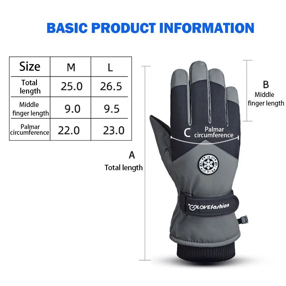 Warm Winter Fleece Touch Screen Ski Gloves Snow Gloves PU Leather Riding Gloves