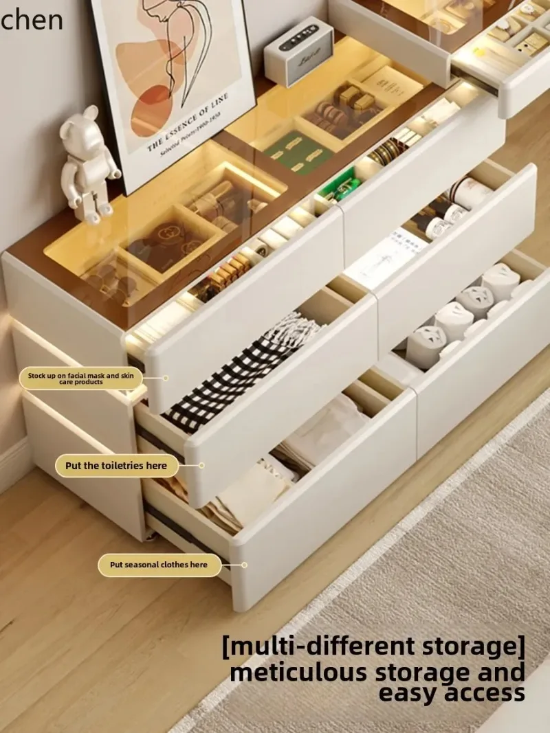 Cream Wind Bed Tail Chest, Bedroom Large Capacity Six-bucket Drawer Storage Cabinet, Narrow And Ultra-thin 30cm N10