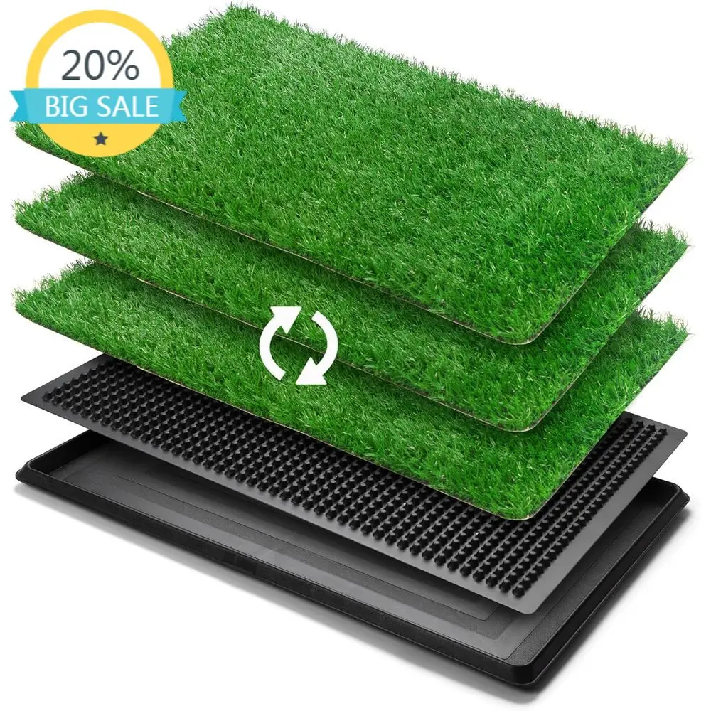 

Искусственный газон для домашних животных, 25x20 см, с лотком и 2 дополнительными тренировочными подушечками 23x18 см, портативный уличный туалет для собак