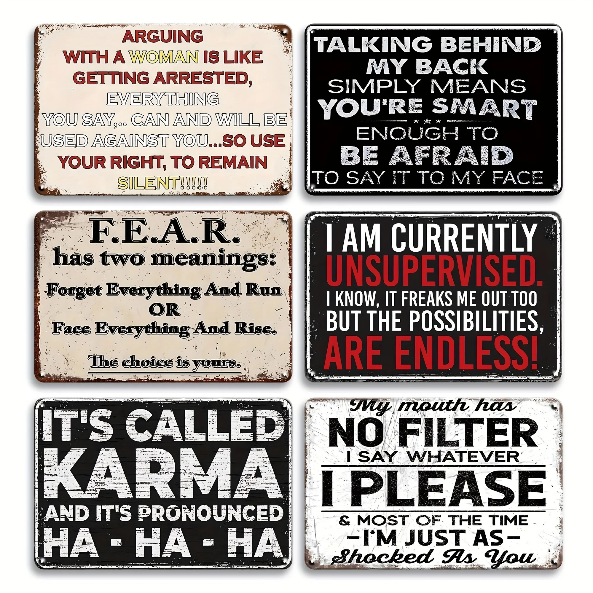 2D Flat 6pcs Fun Sarcastic And Inspirational Wooden Wall Art Posters, 8X5 Inch Rectangular Wooden Signs, Suitable for Men'S Cave