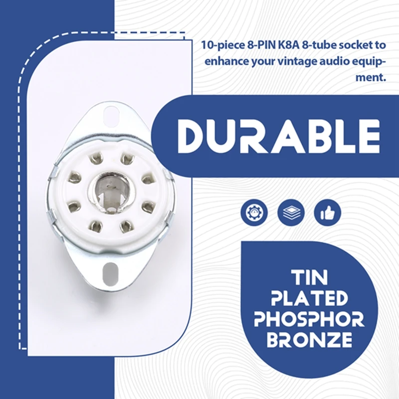 8 핀 K8A 팔각 튜브 소켓 세라믹 밸브 베이스, EBL21 ECH21 4P1S 5B254 7N7 4J1S 용, 10 개