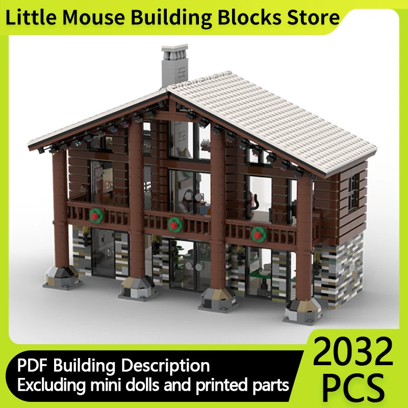 Модель City Street View MOC, строительные кирпичи, зимний лыжный дождь, модульная технология, подарки, праздник, сборка, детские игрушки, костюм