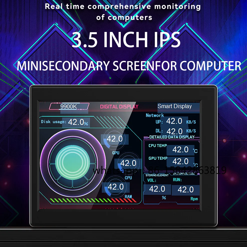 3.5-Inch Computer Small Sub-screen IPS Full-view USB-C Chassis Sub-screen, Computer Temperature Monitoring AIDA64