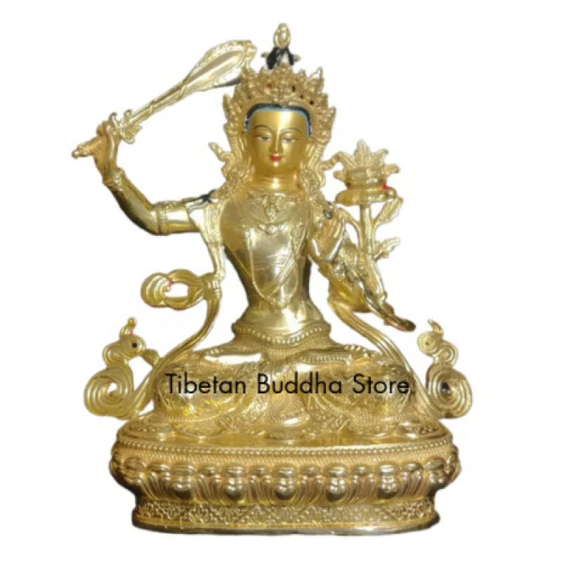 

Golden bronze Manjushri Bodhisattva Buddhism Divinity buddha statue Auspicious