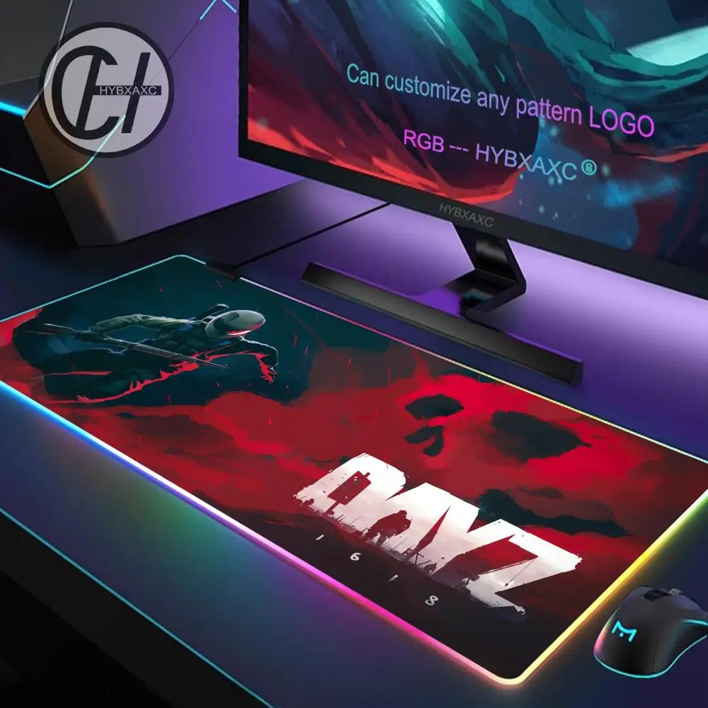 DAYZ Cute Natural Rubber Gaming RGB Mousepad Desk Mat Size For Game Keyboard Pad For Gamer Luminous Table Mat Backlit