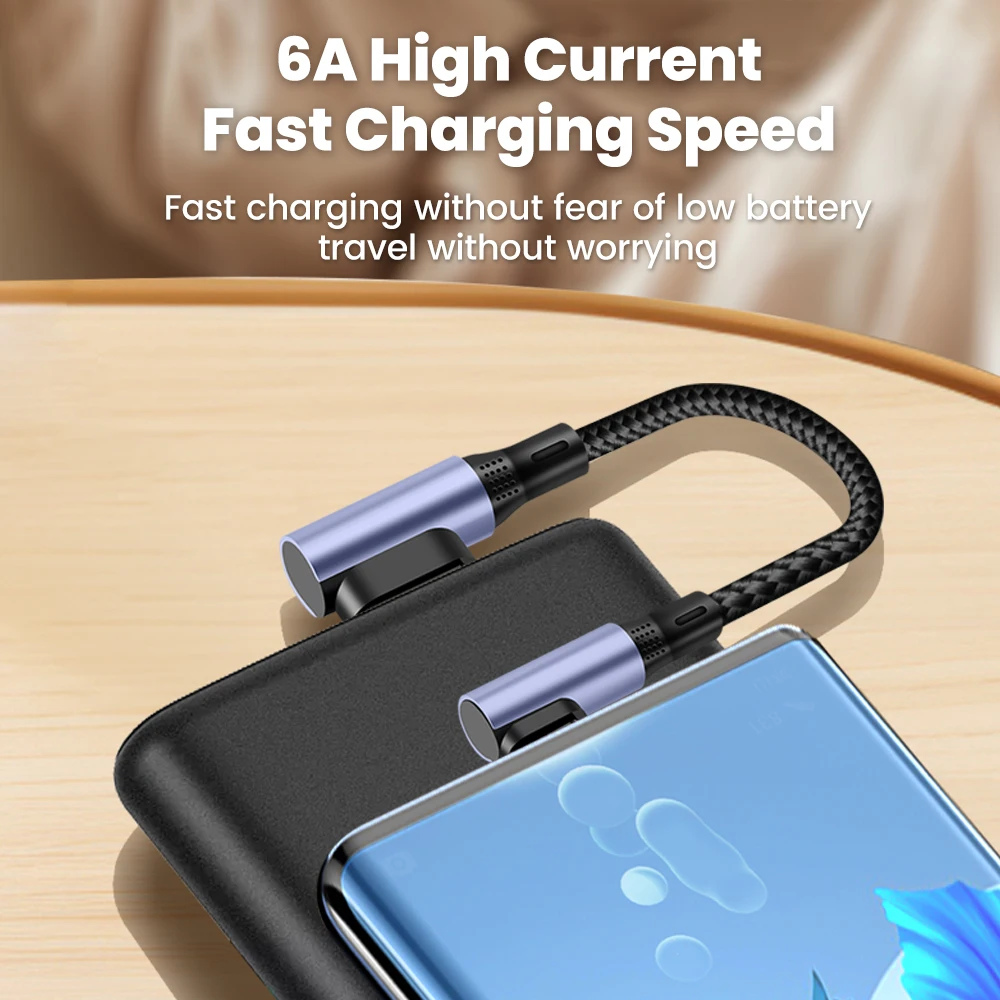 90° Elbow USB C Ultra Short Cable USB Type-C Cable 6A 66W 0.25/0.5M Fast Charge Cable for Samsung Xiaomi Huawei Quick Charging