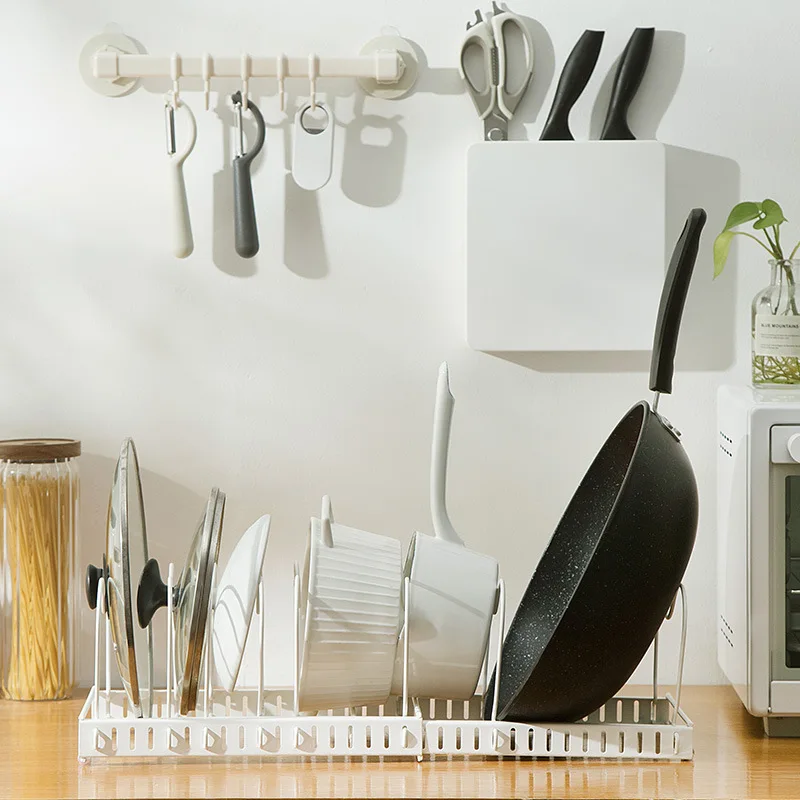 

Telescopic Pot Cover Rack, Countertop Drain Rack, Kitchen Rack, Multi-layer Pots and Pans, Storage Rack, Free of Punching