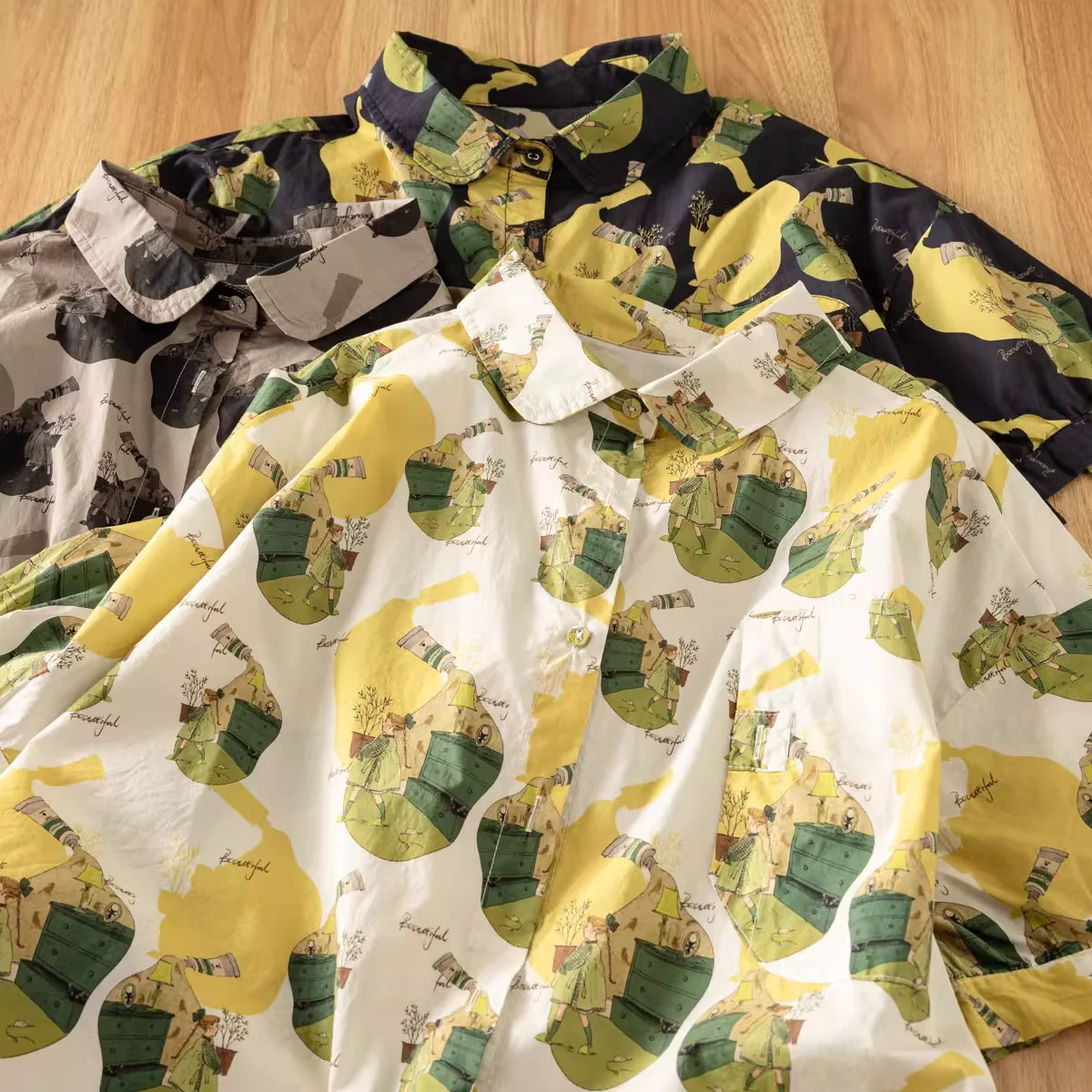 

2025 plus size tops 100% cotton art cartoon print shirts and blouses for women summer original short sleeve tops