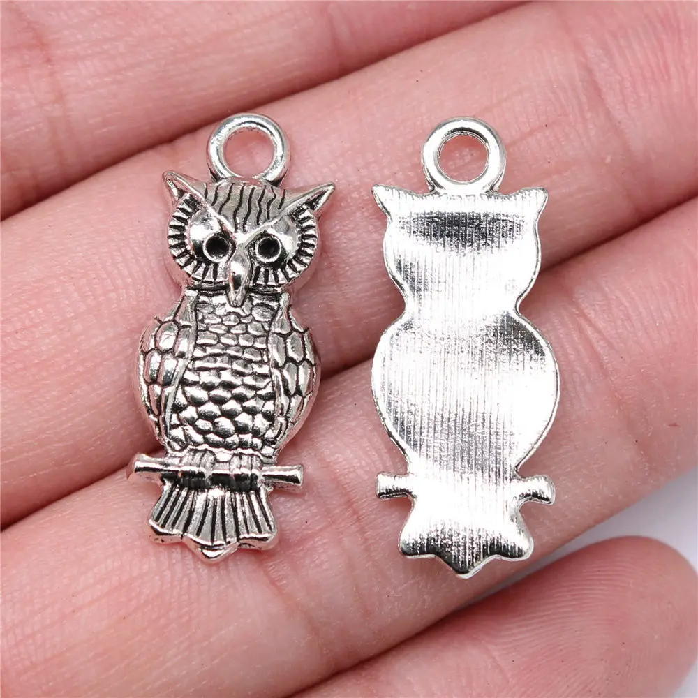 10pcs/lot 30x12mm Owl Charms For Jewelry Making Antique Silver Color 1.18x0.47inch