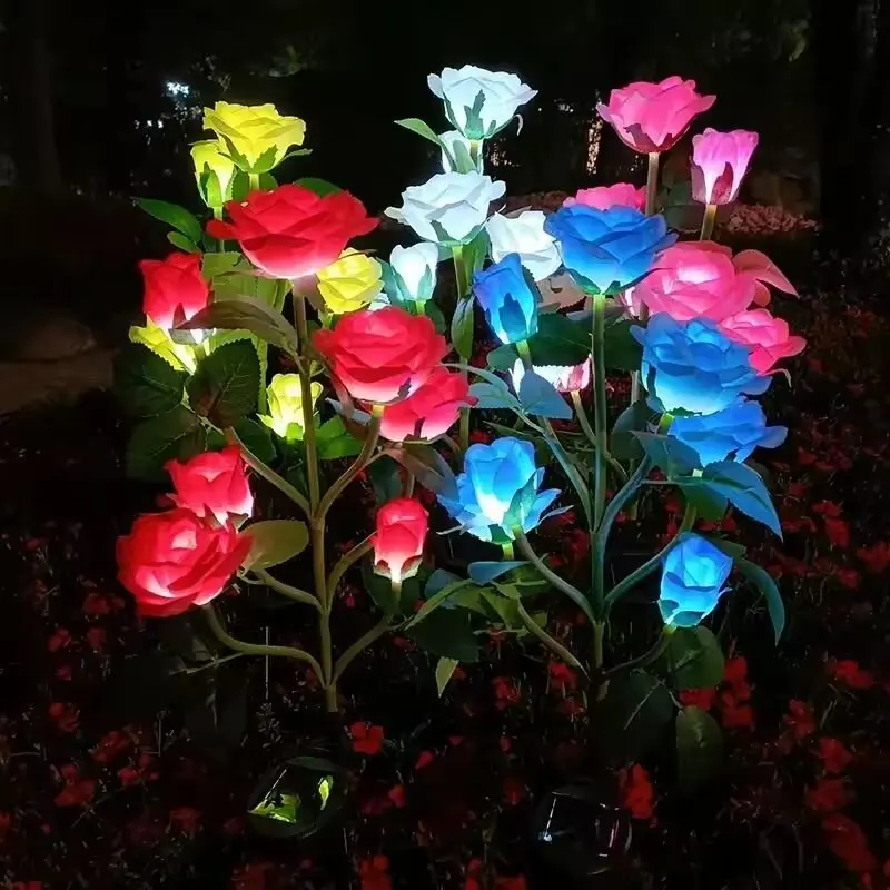 1PC Solar 5-Head Rose Flower LED Light,Outdoor Plug-in Decoration Lights,Landscape Lightting For Garden Lawn Yard Path Graveyard