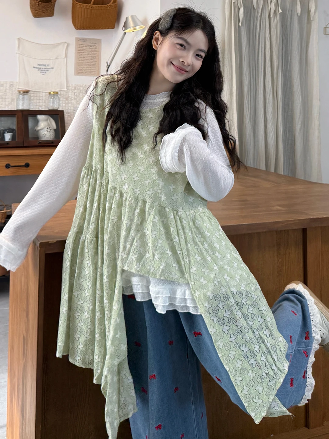 

plus Size Women's Faion Set Sve Embroidered T-irt Underwear Casual High Waist Jeans Tee-Piece Suit Design