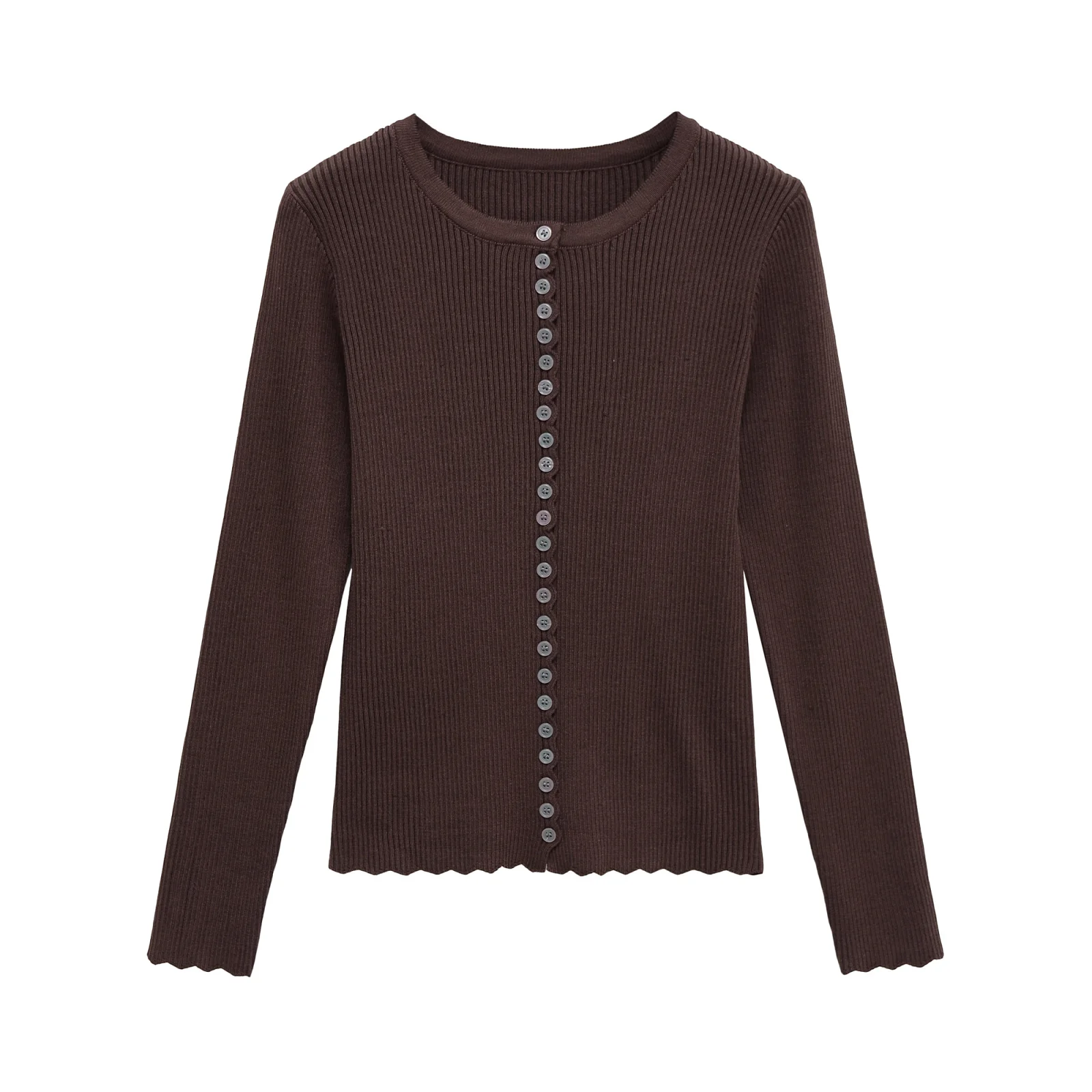 

Topenomi Vintage Knitted Cardigan Women 2025 Autumn O Neck Single Breasted Slim Fit Sweater Simple Long Sleeve Sueters De Mujer