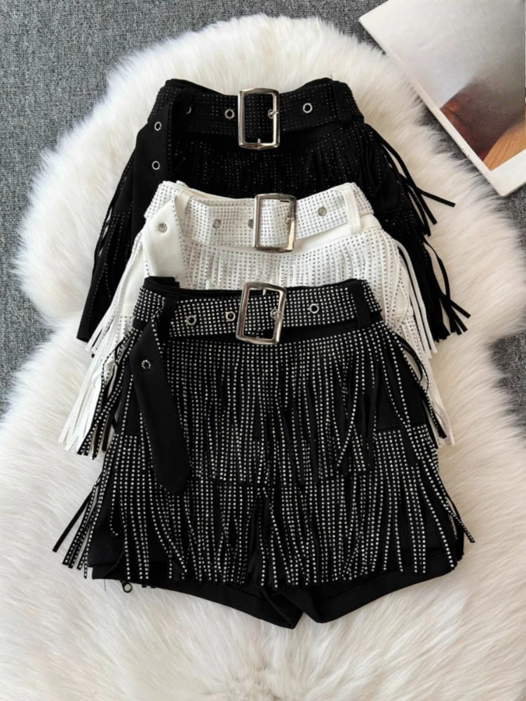 

Korean Fashion Shorts Tassel High Waist Sashes Solid Color Female Slim Pants Summer All Match Spice Girls Design Women Clothing