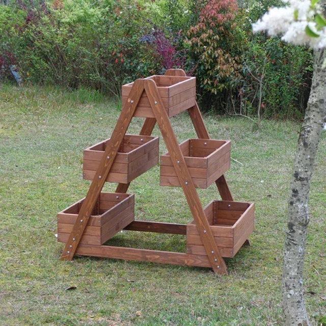 Solid Outdoor Wooden Triangle Detachable Plant Flower Stand Flower Box Garden Planter Garden Raised Bedcheap And Fine