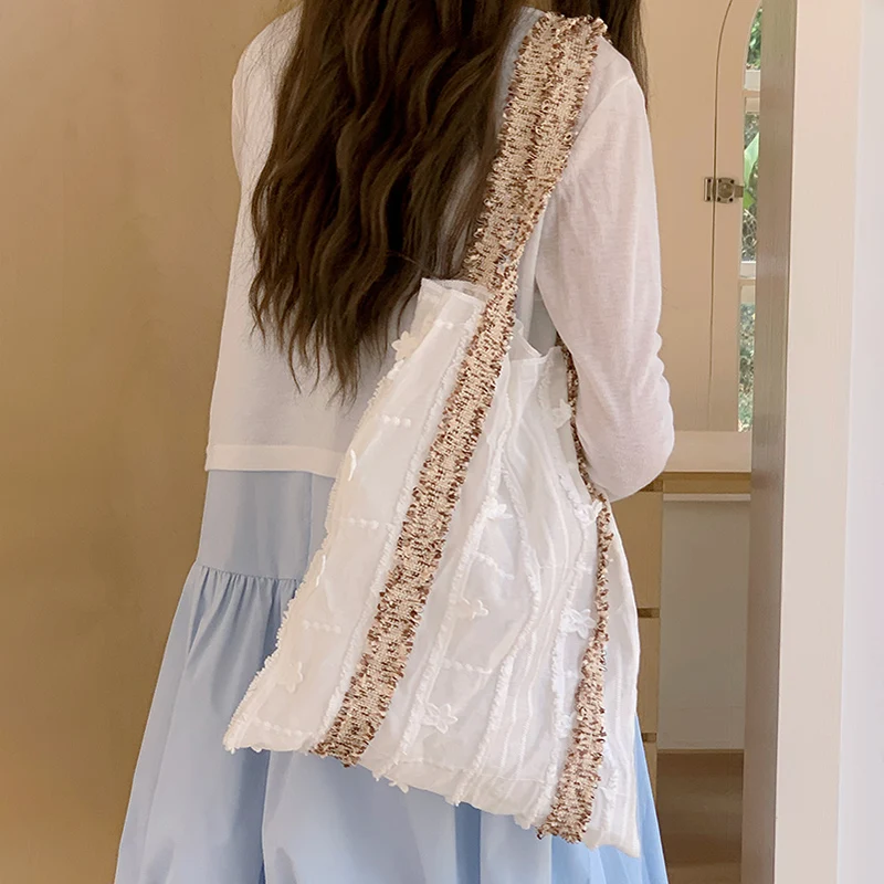 أنيقة الزهور حقيبة قماش قنب تصميم أنيق حقائب كتف سعة كبيرة أنيق التطريز عطلة عادية المحمولة حقيبة تحت الإبط #3