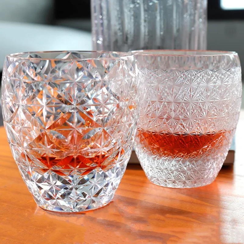 Luxury Japanese Style Edo Kiriko K9 Crystal Glass Whiskey Tumbler Handcrafts Crystal Rocks Tumblers Cocktail Glasses