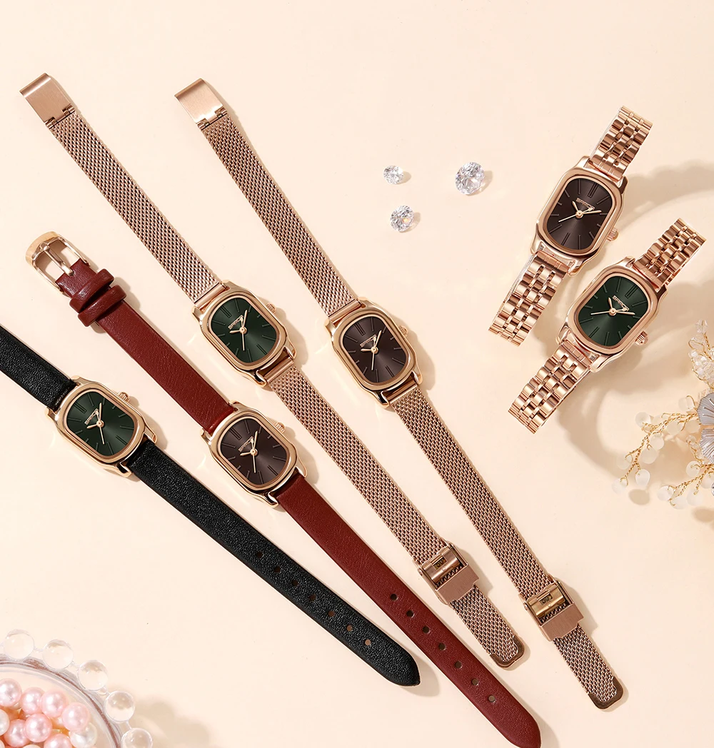 SANDA Genuine Watch New Womens Quartz Watch Casual Fashion Rose Gold Case Womens Watches Maroon Leather Strap Waterproof P1104