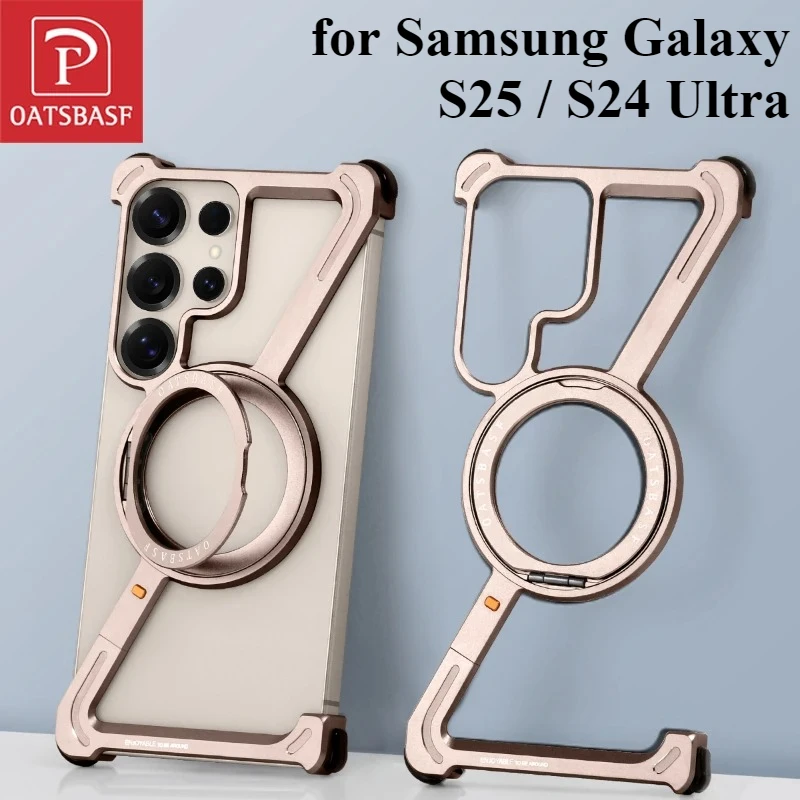 

Oatsbasf Z-Shaped Metal Magnetic Phone Case for Samsung Galaxy S25 S24 Ultra Case with Stand 360° Rotate Magsafe Bumper Covers