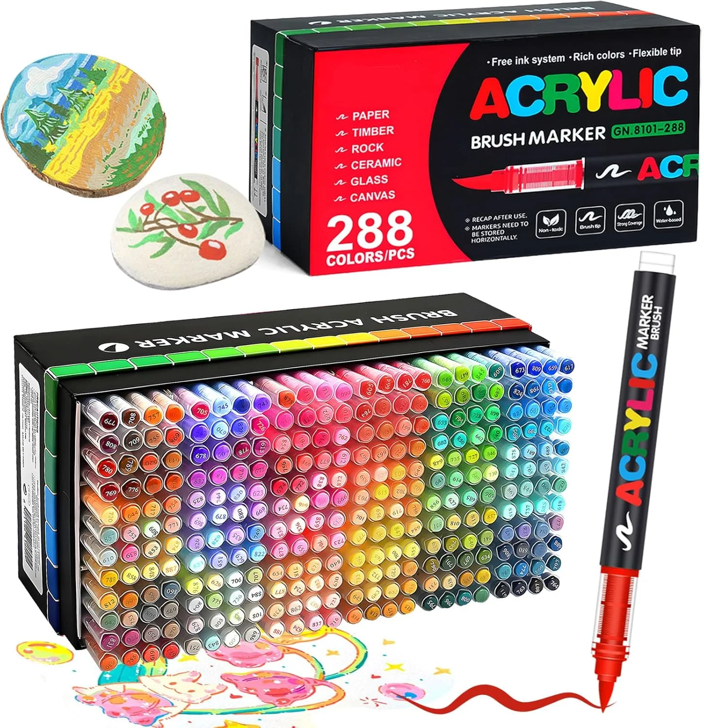 

288 Colors Acrylic Paint Markers, Soft Brush Tip Pens and Markers, Acrylic Paint Pens Rock Painting and DIY Crafts Art Supplies