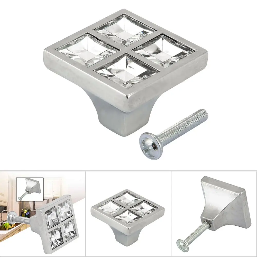 4pcs Modern Decorated Single Hole Crystal Cabinet Knobs Shiny Finish Drawer Pulls Handles Wardrobe Knobs Cupboard