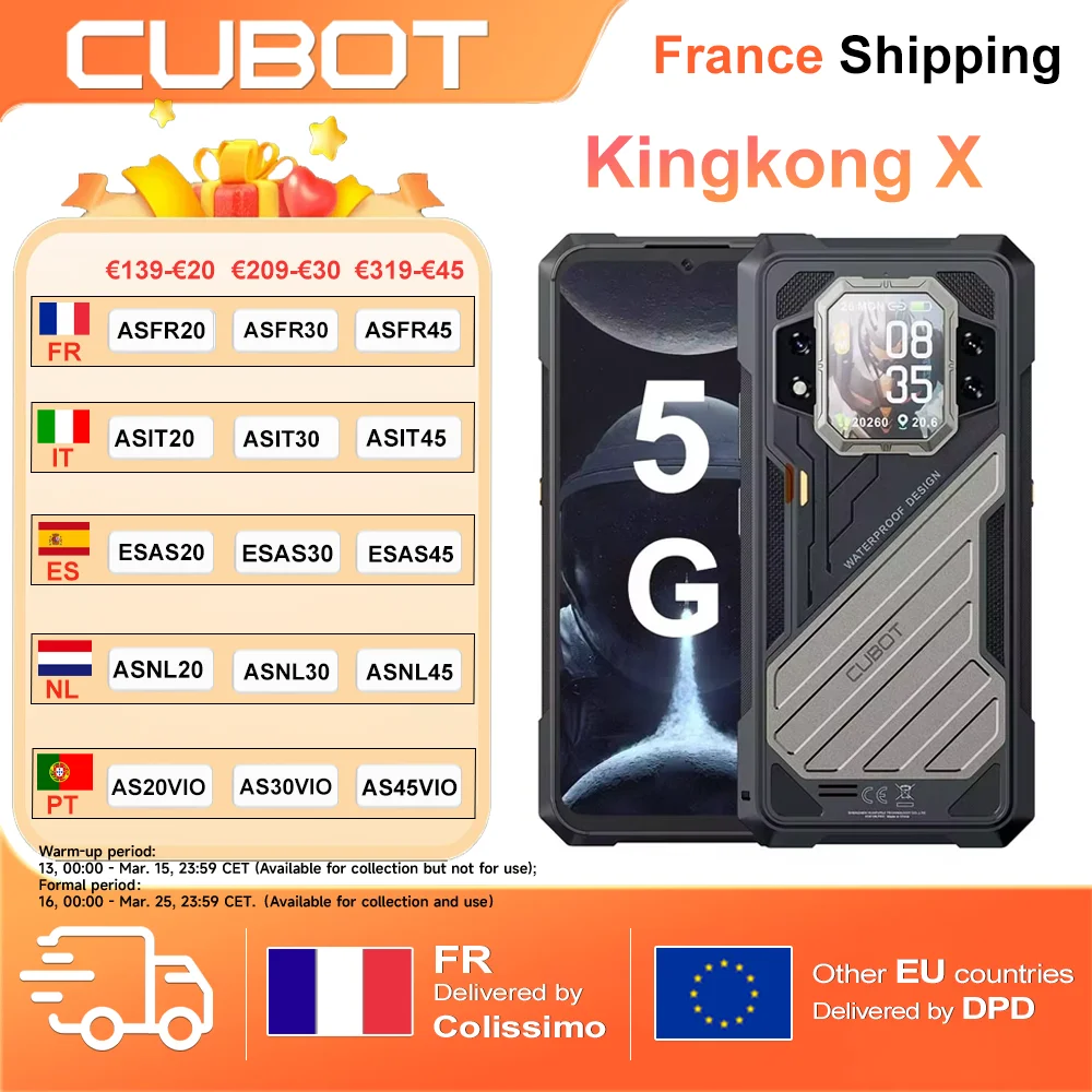 CUBOT KingKong X 32GB(16 + 16) 512GB Android 14 Smartphone 10200mAh batterie 6.583 "FHD + 120Hz écran 100MP + 32MP caméra NFC/OTG