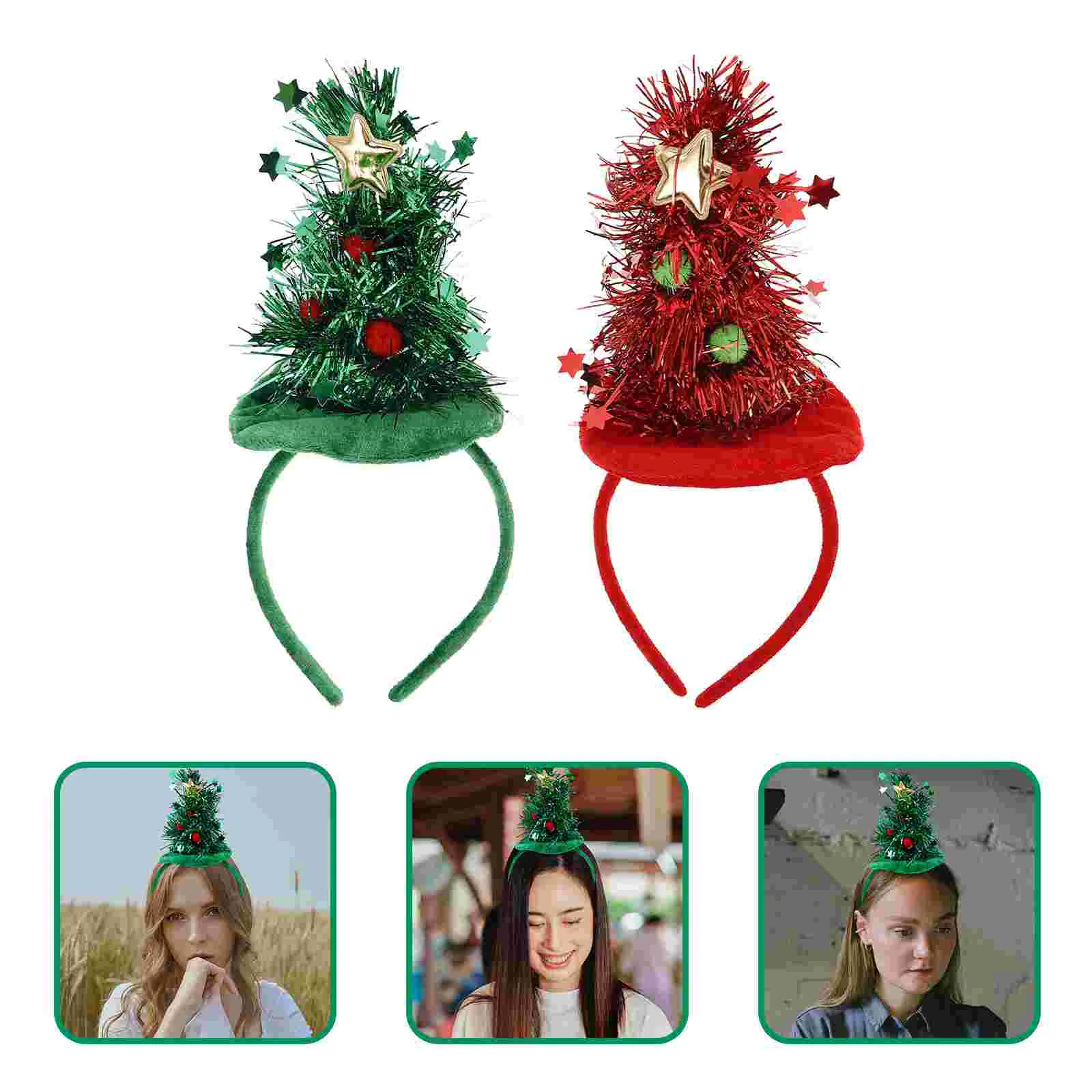 2 uds decoraciones navideñas árbol diadema cintas para el cabello decorar dulce rojo lentejuelas seda