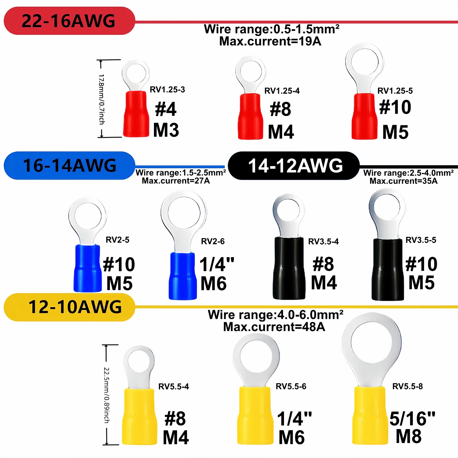 Insulated Crimp Terminal Kit Ring Spade Butt Connectors Wire Terminals Electrical Connector Assortment Set for Automotive Wiring