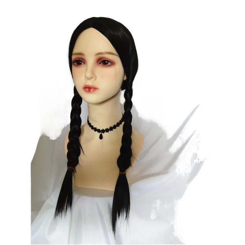 Anime Wigs The Daughter of Adams Wednesday Addams Black Center Fried Dough Twist Braid Halloween Wig